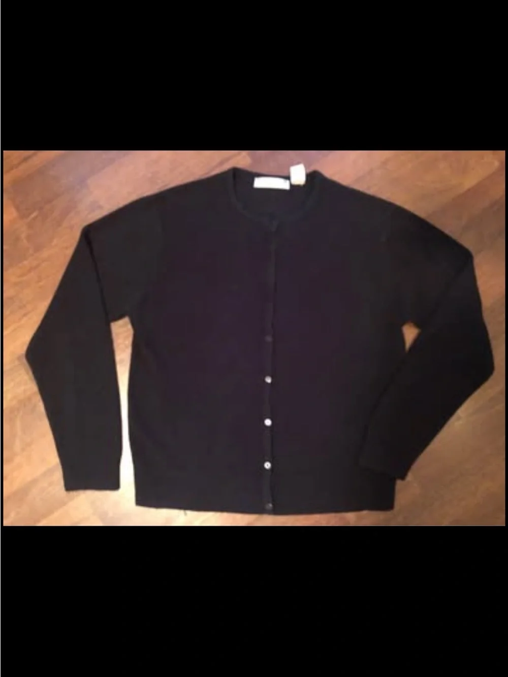 Carolyn Taylor Classic Black Crewneck Button-Front Sweater Cardigan